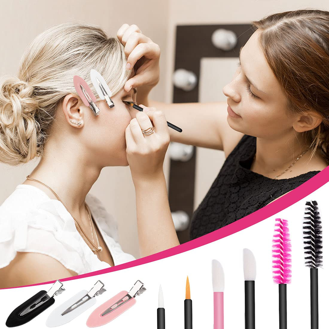 283 Pieces Makeup Tools Kit Includes Plastic Storage Organizer Box Hair Clips Eyeliner Brushes Mascara Wands and Lipstick Applicators for Lip (283A)