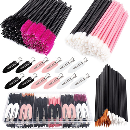 283 Pieces Makeup Tools Kit Includes Plastic Storage Organizer Box Hair Clips Eyeliner Brushes Mascara Wands and Lipstick Applicators for Lip (283A)